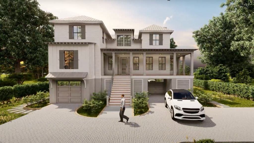 architectural visualization technology of a house with a car in the driveway