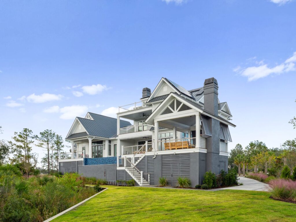 new build grey two story home, Charleston, SC core values