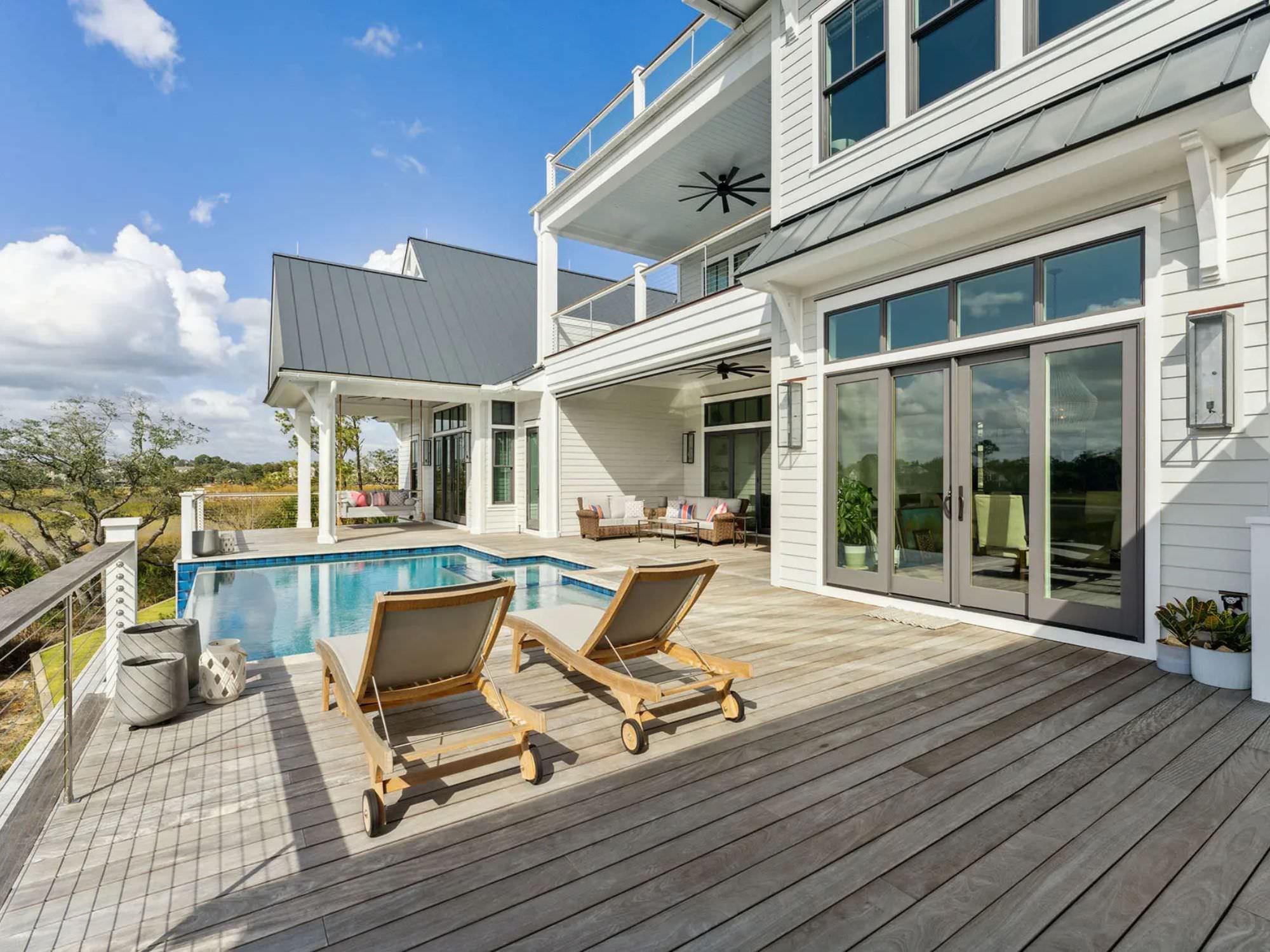 pool and chairs and deck