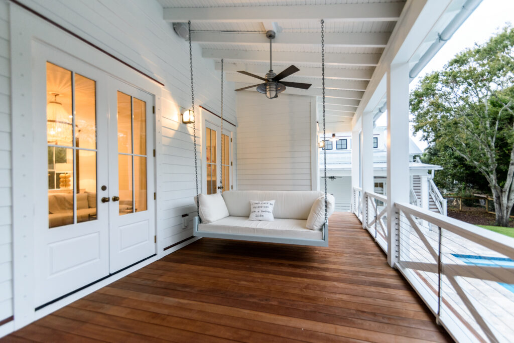 porch swing on porch - custom home renovation charleston, SC
