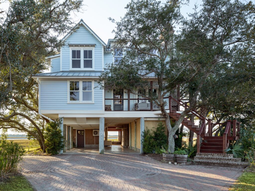 large light blue home on the marsh, Charleston, SC