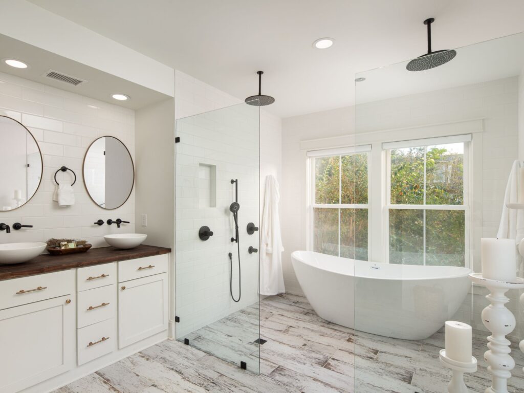 bathroom with garden tub