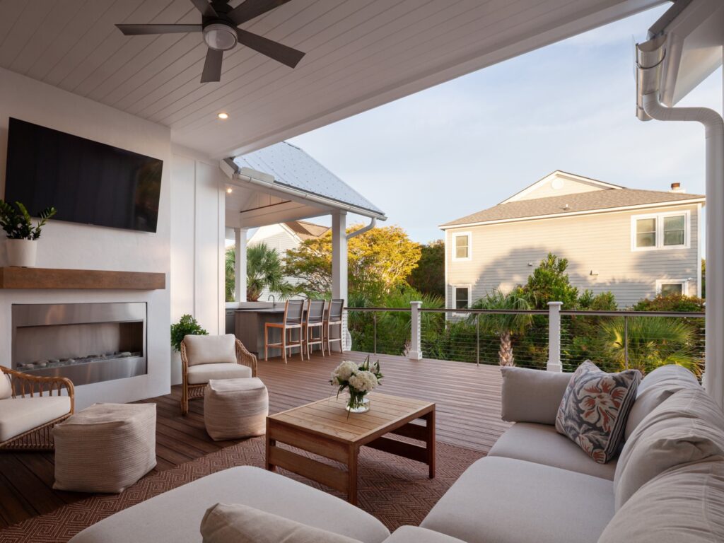 outside sitting area with couches, chairs and tables - luxury home remodeling, charleston, SC
