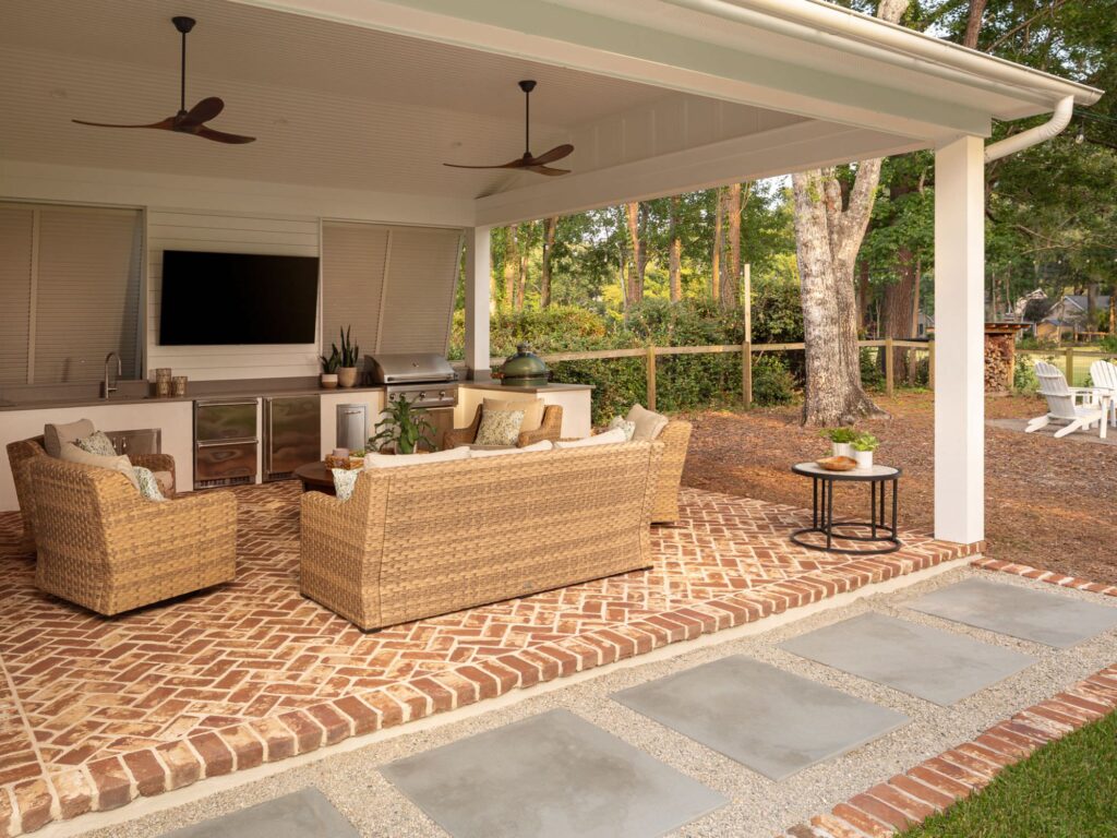 pool house with chairs, flatscreen and sofa - home renovation checklist, charleston, SC