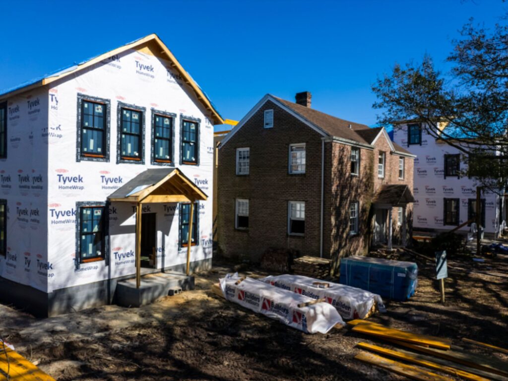 houses being build on a street - infill housing
