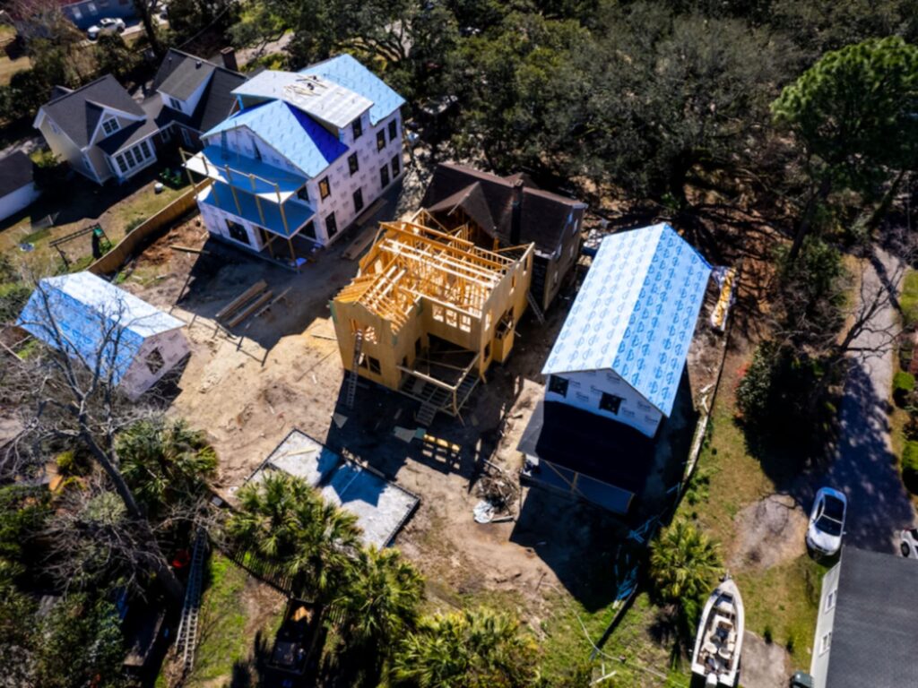 aerial view of construction on houses